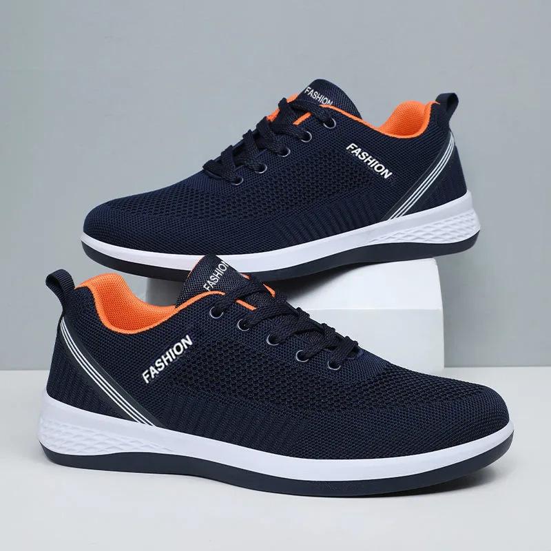 Spring and Summer Breathable Shoes for Men Mesh Lightweight Casual Shoes Comfortable Soft Bottom Flats Lace Up Knit Sneakers Men
