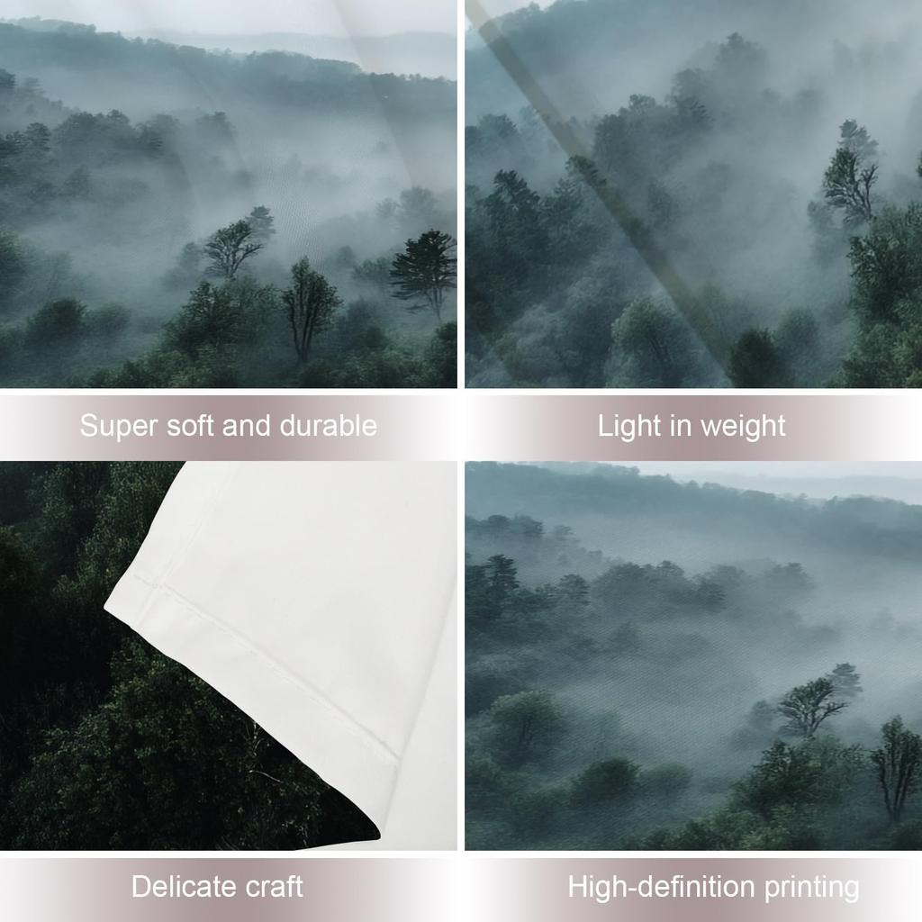 Large Forest Landscape Tapestry Wall Hanging Decor Misty Mountain Nature Art Polyester Material for Home Living Room Accent