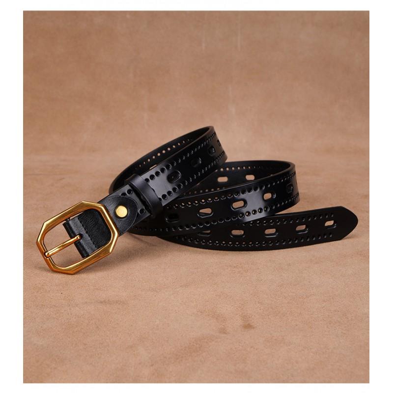 Womens Genuine Leather Belt With Pin Buckle Adjustable Waistband Jeans Trousers Classic Black Brown Office Casual Wear