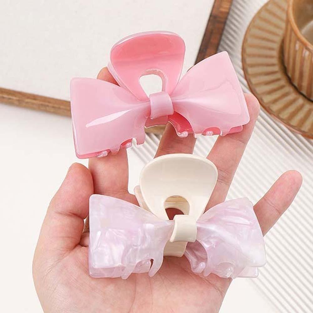 Sweet Acetic Acid Hair Claw Waterproof Contrasting Colors Bow Hairgrips Bownot Shark Clip  Women