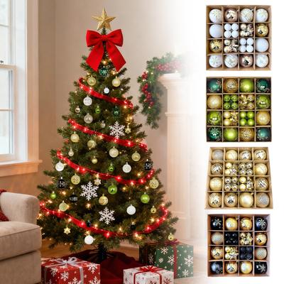 44pcs Christmas Tree Ornament Plastic Ball Decorations For DIY Crafts And Painted Designed Boxes Pendant