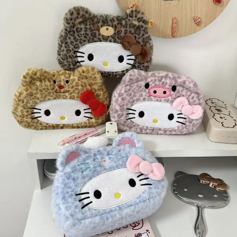 Sweet Cool Leopard Print Cat Pencil Case, Large Capacity Pen Bag Portable Cosmetic Bag, Kawaii Stationery Organizer For Students