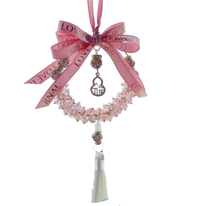 Fulu Gourd Shaped Artificial Crystal Car Pendant Rearview Mirror Hanging Tassel Decor For Women