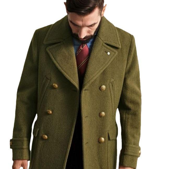 British Navy Style Woolen Coat - Autumn/Winter Mid-Length Men's Long-Sleeve, High-Quality Version