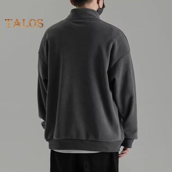 Men Fall Winter Sweatshirt Half Zipper Stand Collar Retro Solid Color Double-sided Velvet Loose Pullover Long Sleeve Top for School Dating And Travel