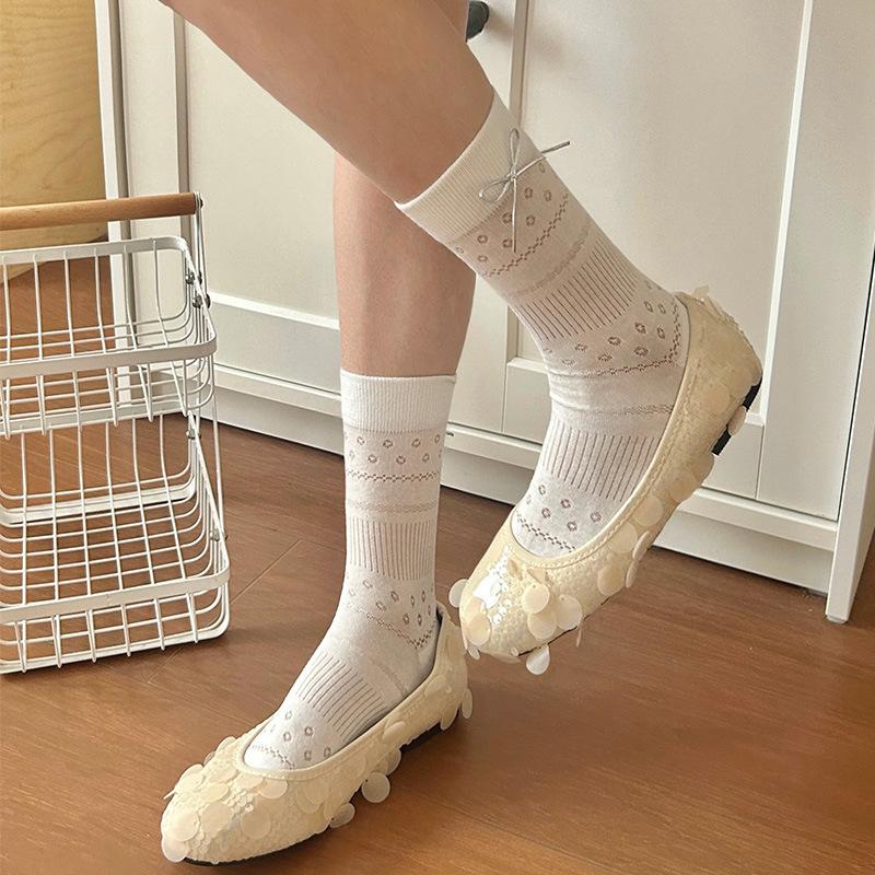 Damen Sommer Dünne Schleife Ballett Mesh Atmungsaktiv Einfarbig Allzweck Knochenlose Röhren Stulpen Socken