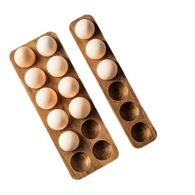 Wooden Egg Tray with Acacia Wood, Japanese Style Egg Storage Container for Fridge and Kitchen Eggs Slot Holder