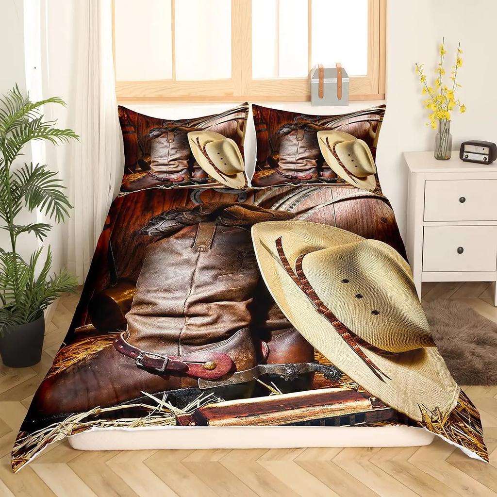 Western Cowboy King Queen Duvet Cover Black Shotgun Bedding Set For Kids Teens Adults Exotic Retro Style 2/3Pcs Soft Quilt Cover