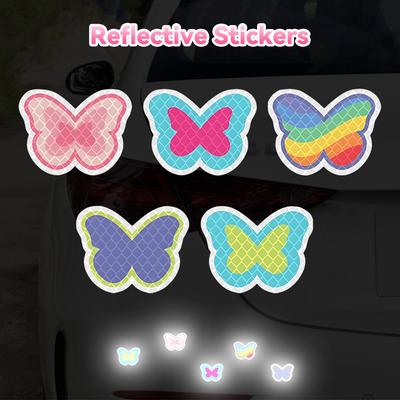 5Pcs/Set Colorful Motorcycle Helmet Waterproof Decal Hearts Butterfly Stars Night Warning Sign Reflective Sticker Exterior Accessories