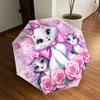 1pc Artemis Cats with Pink Roses Umbrella with Plastic Handle,Suitable for All Seasons Home Travel Outdoor UmbrellaDD047