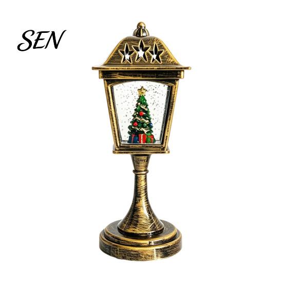 Christmas Table Decor Snow Sphere Lamp, Retro Street Lamp Design, Santa Home Interior Accents Snowman Tree Night Light for Bedroom, Tabletop