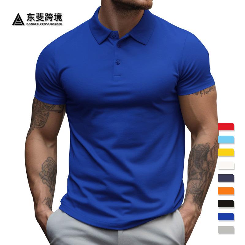 Temu summer new men's short-sleeved lapel neck T-shirt men's loose large size solid color polo shirt