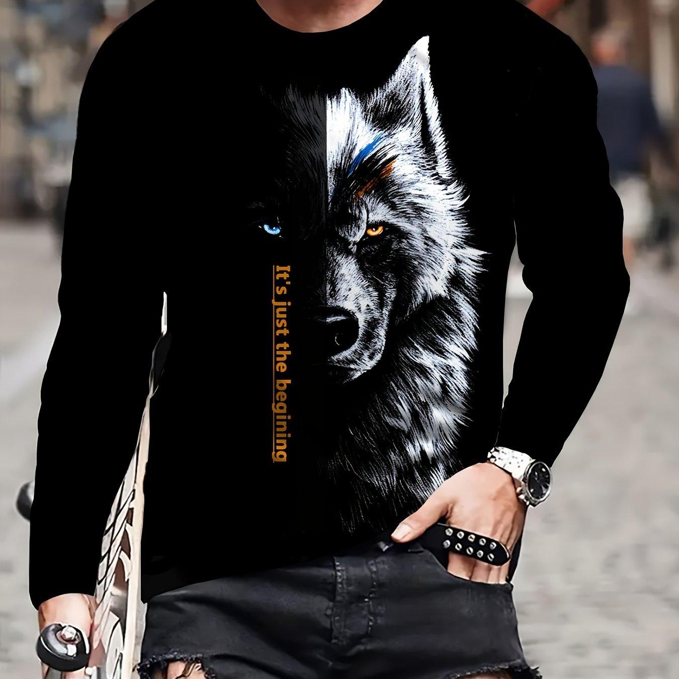 

Футболка с круглым вырезом и длинным рукавом с принтом в виде 3D-цифрового волка и горы, осенне-зимние топы для мужчин, уличная спортивная одежда 6XL