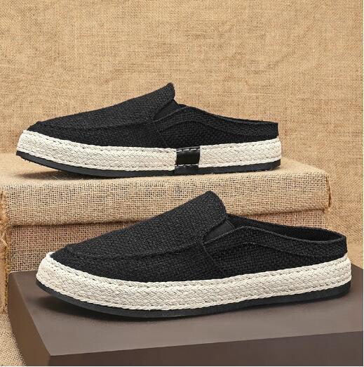 

Summer men s shoes slip-on loafers half slipper men s casual slippers Student linen hipster shoes men s style M1003 44