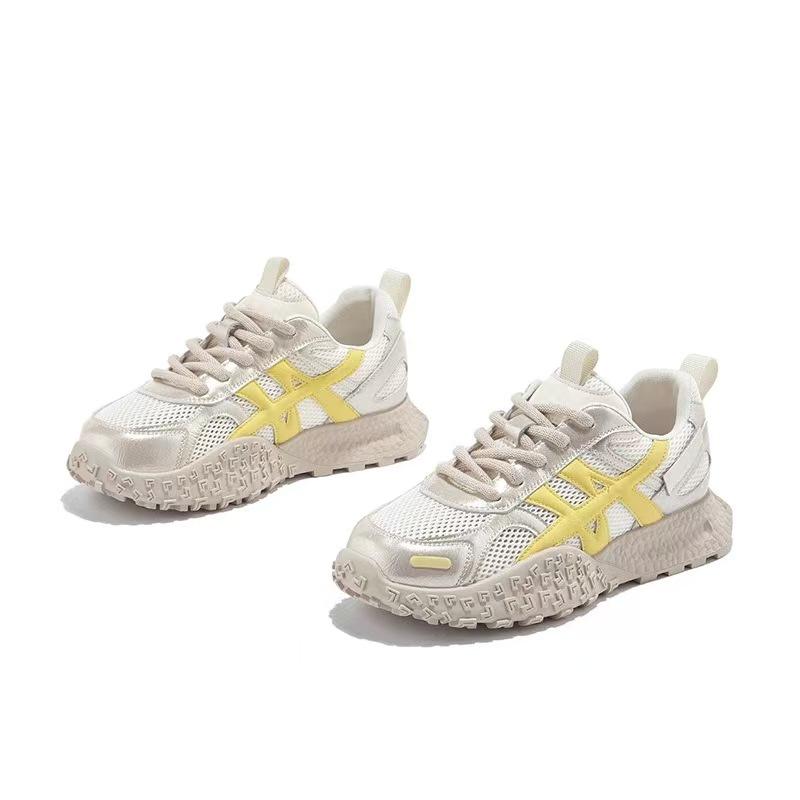 

Leather dad shoes women s summer new mesh breathable women s platform sneakers versatile shoes 35 жёлтый