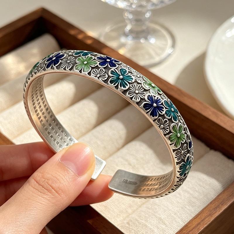 Xiaomi 100% Solid 925 Sterling Silver Metal Bracelet for Women Vintage Handmade Simple Flower Pattern Bracelet Birthday Gift Party