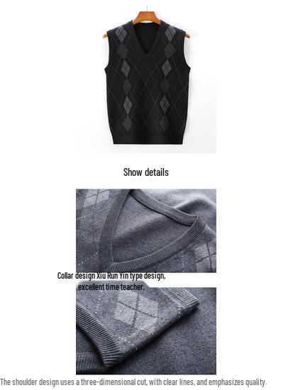 Gilet in Maglia da Uomo con Scollo a V - Spesso, Senza Maniche, Ideale per Mezza Età e Anziani, Perfetto per Autunno e Inverno