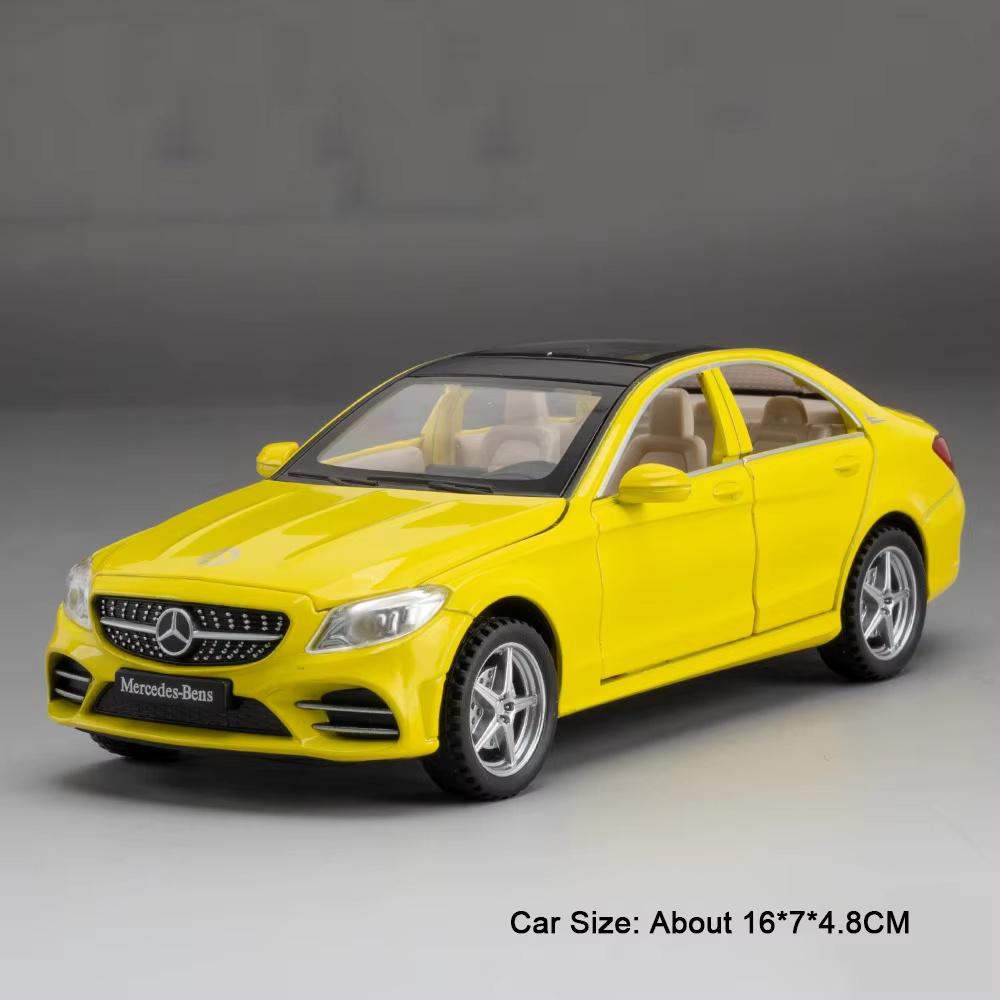 1:32 R8 V10 Plus C260l Alloy Diecast Car Model Toys Sound Light Pull Back Doors Opened Rubber Tires Miniature Vehices Boys Gifts