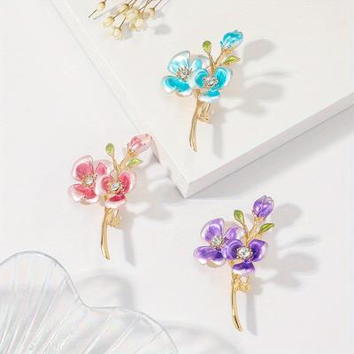 Creative Women Elegant Flower Enamel Crystal Brooch Pin Fashion Exquisite Drip Oil Floral Badges