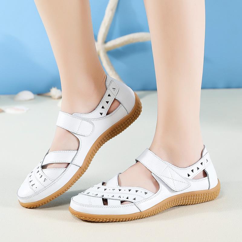 Sandals Summer Breathable Leather Slippers Women Fashion Non-Slip Casual Roman Shoes Ladies Sandals On Sale Off White Shose