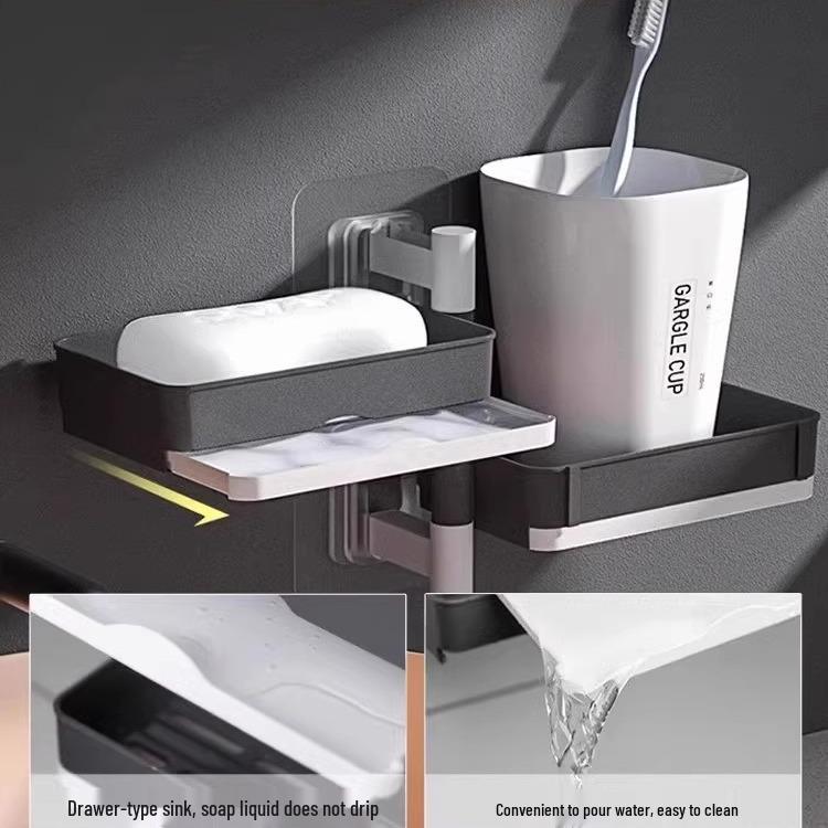 Rotating Wall-Mounted No-Drill Soap Holder and Bathroom Shelf