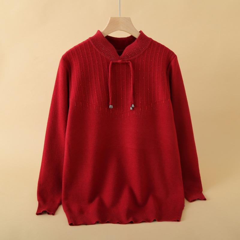 Mom s autumn and winter new long-sleeved sweater medium and old women s clothing top fashionable and thin bottoming shirt tide 3XL красный 3609₽
