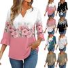 3/4 Ärm Toppar För Kvinnor T-Shirt Casual Utställda Ärmar Tryck Tunika V-Hals Pullover Blus