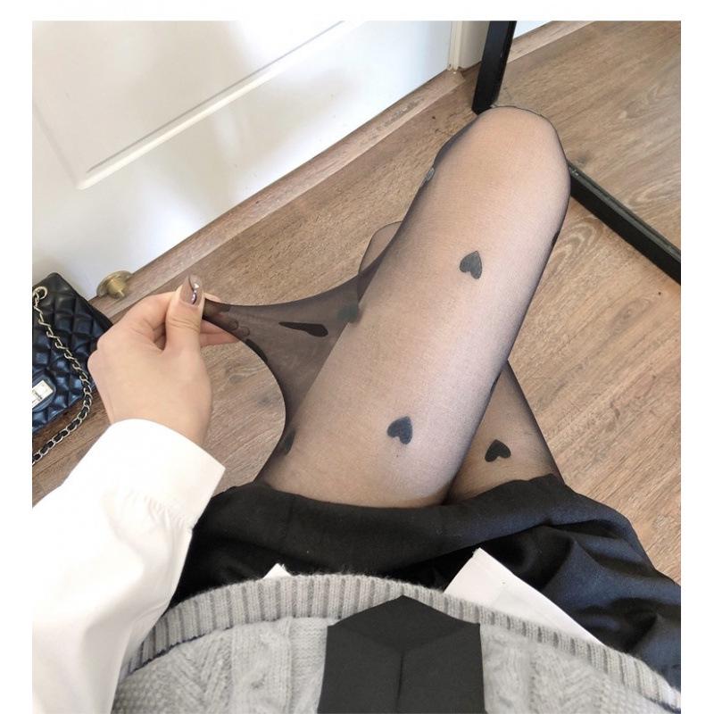 Japanese White Tights: Spring/Autumn, Anti-snag, Heart Design, Off-White Base, Women's Black & White Stockings