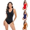 Women's Sexy Solid Color Belted Deep V Tummy Control One-Piece Swimsuit