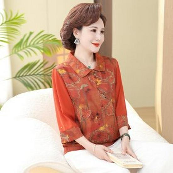 2026 Stylish Summer Chiffon Shirts for Moms: Age-Defying Seven-Sleeve Tops for Women 50+ XL оранжевый