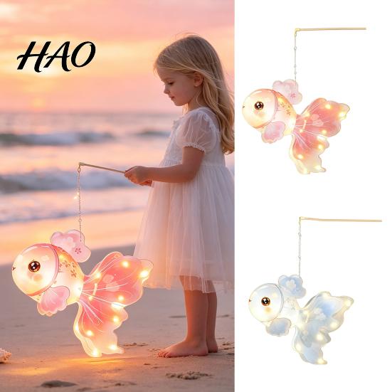 Parent Child Handicraft Activity DIY Mid Autumn Goldfish Lantern Kit for Kids, Handheld Glowing Fish Paper Lamp Soft LED String Light with Traditional