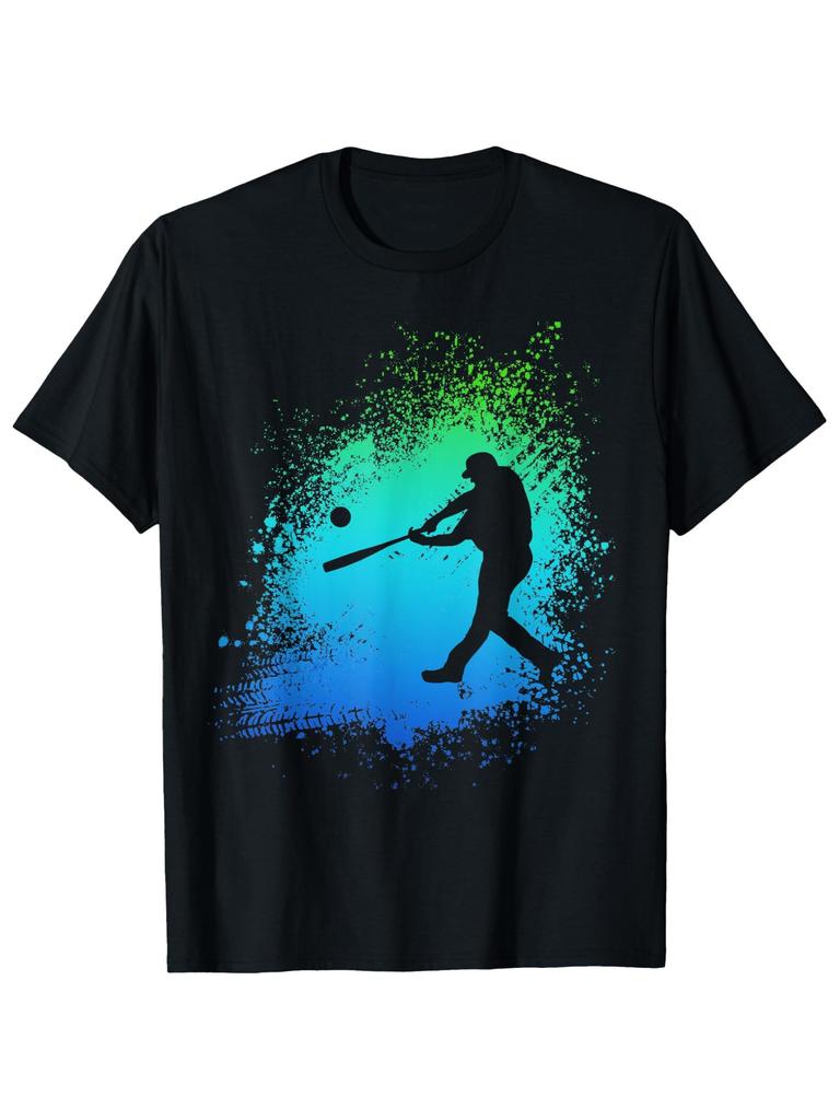 Baseball Batter Silhouette Splatter Graphic Print Cotton Round Neck T-Shirt Casual Daily Tee for Men