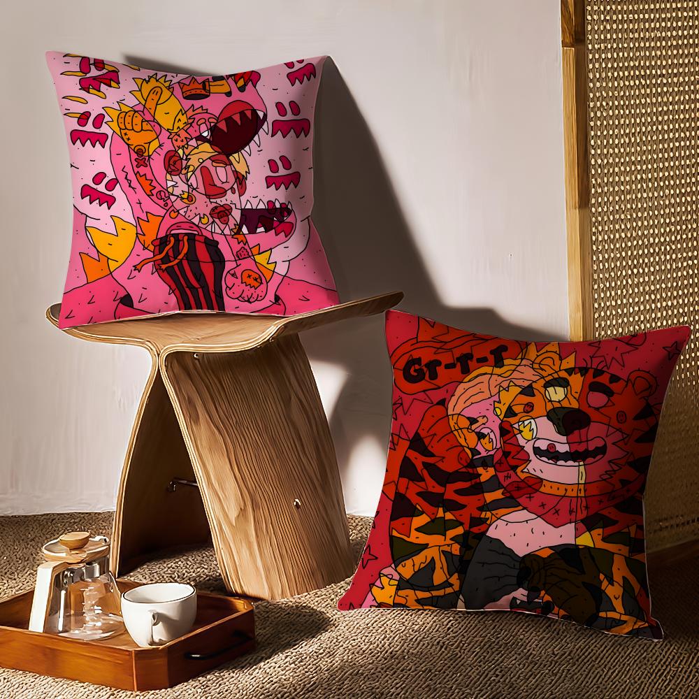 Abstract Style Animal Doodle Cushion Cover Anti-dustmite Pillowcase Invisible Zipper Silky Short Plush Sofa Cushion Cover