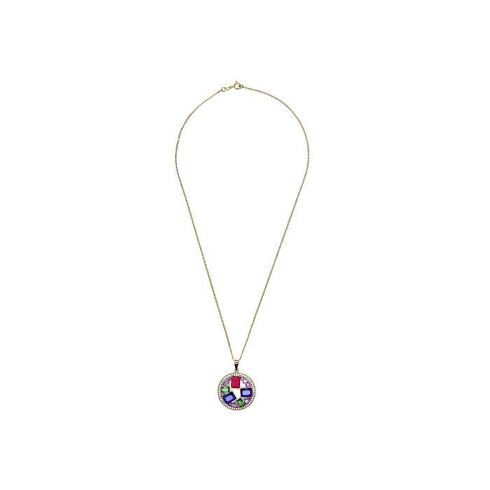 Collier - LUXENTER - Auope - Finition or jaune 18 carats - Zircone multicolore - Longueur 42 cm