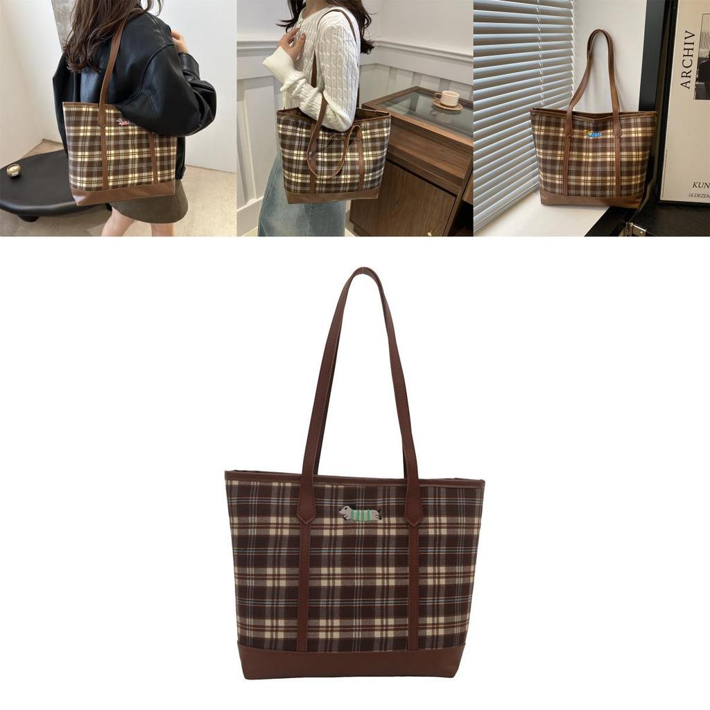 Stylish Large Capacity Tote Bag For Women With Trendy Plaid Design And Versatile Carry Options