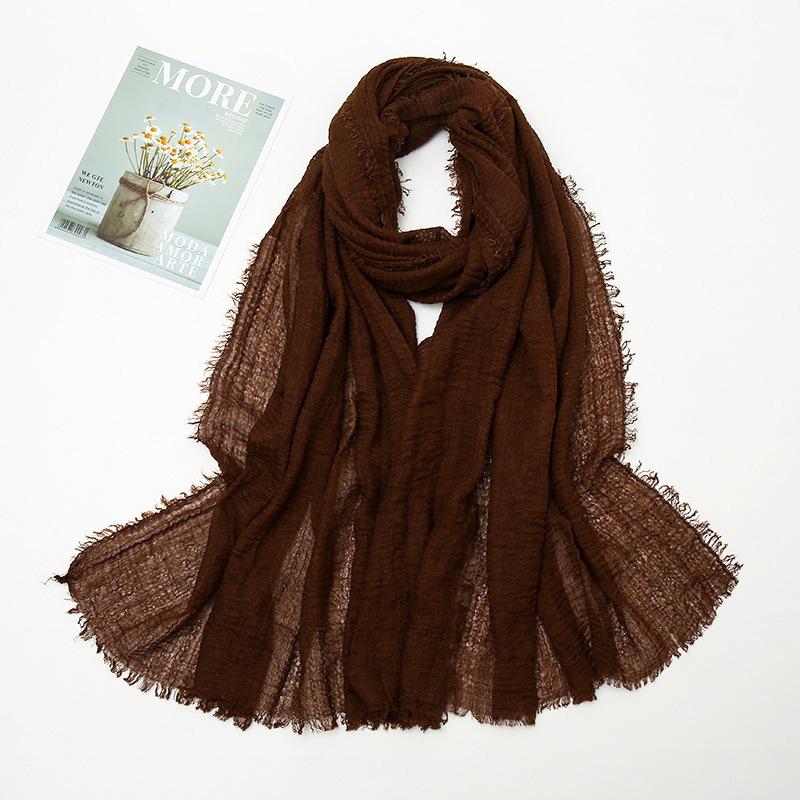 Hot-selling New Simple Solid Color Wrinkled Cotton and Linen Scarf, Soft and Skin-friendly In Winter, Warm Scarf Women