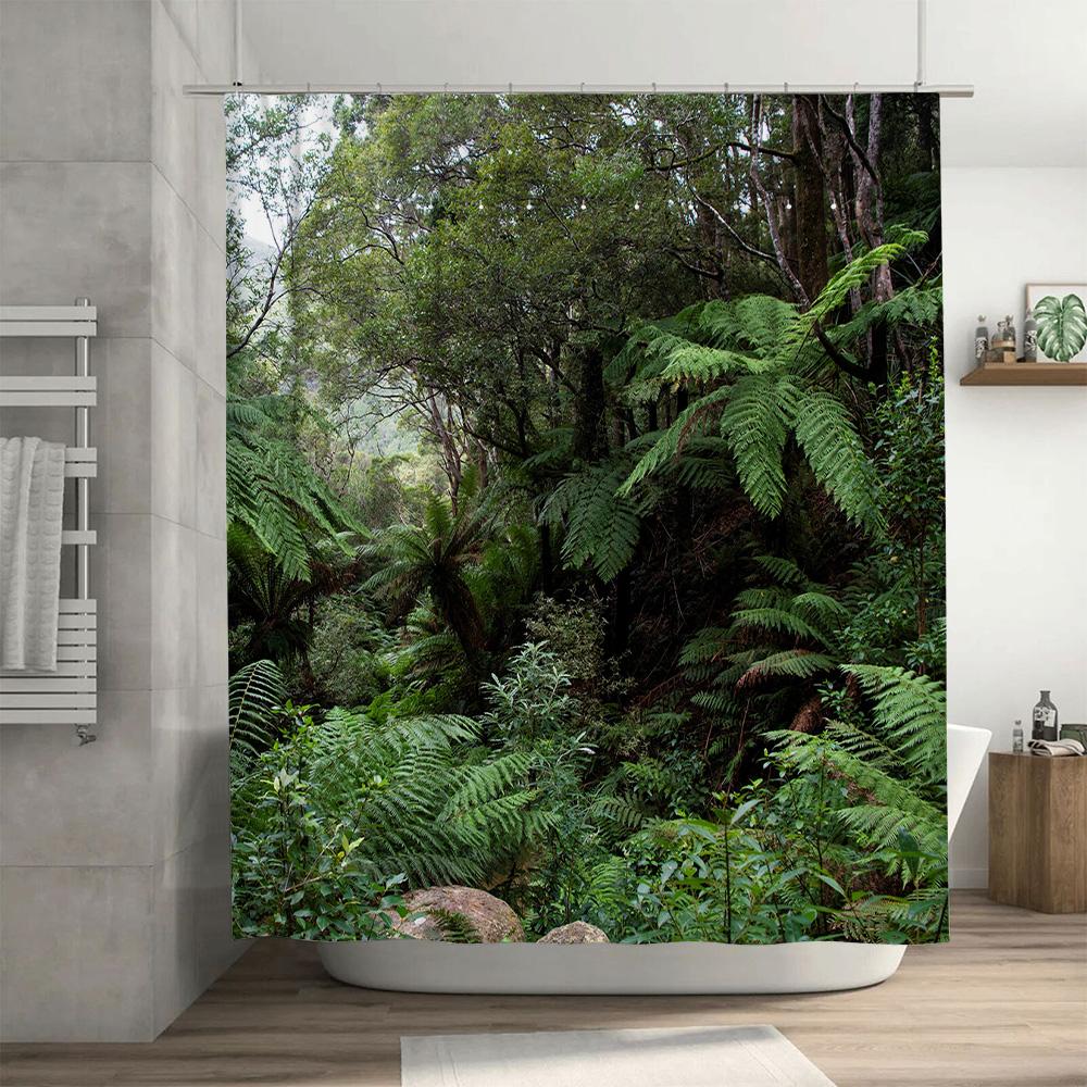 Regenwaldgrün Duschvorhang Moderne Badezimmerdeko für den Heimbadebereich Wasserdichter Stoff Größe Anpassbar