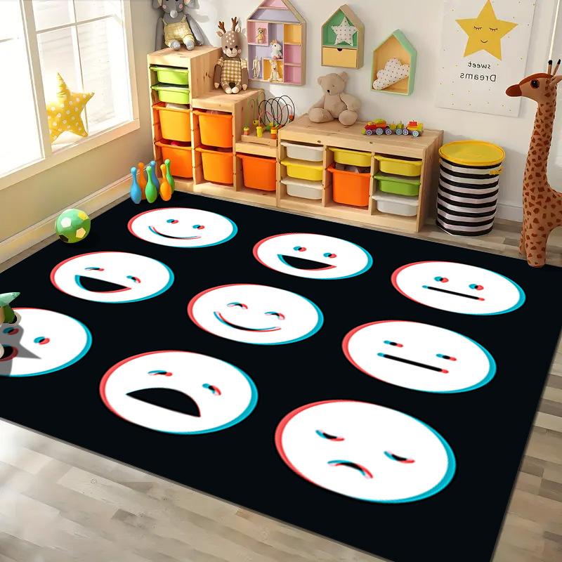 Educational Kids Rugs Alphabet Design Emotion Faces Pattern Colorful Learning Mats for Childrens Room Decor