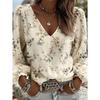 Damen S V-Ausschnitt Floral Chiffon Hemd Lockerer Sitz Langarm Bluse