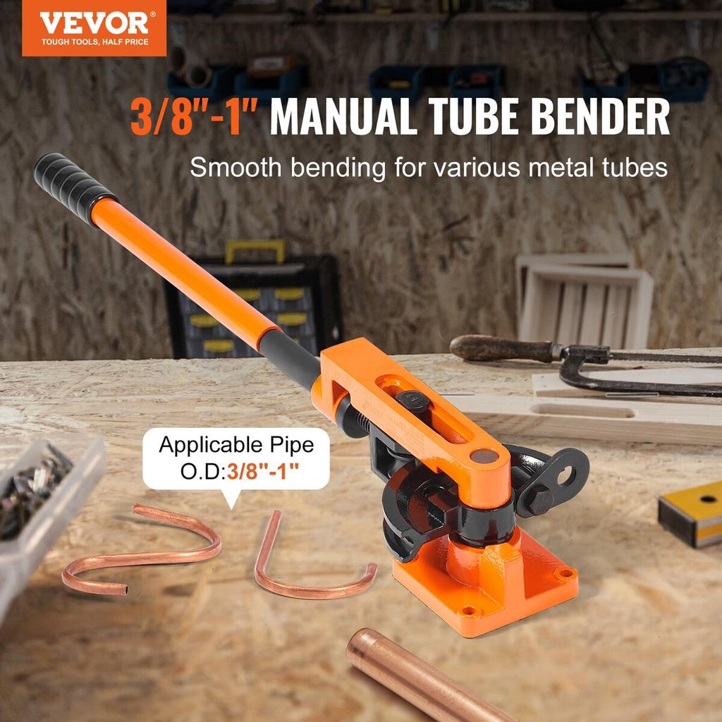 Pipe Tube Bender, 3/8" to 1" OD Manual Pipe Tube Bender with 7 Bending Dies, 180° Copper Aluminum Pipes Bending Tools for HVAC Air Conditioning
