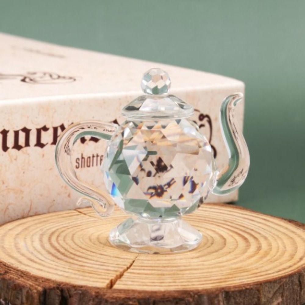 Mini Crystal Teapot Figurine Clear Glass Teapot Teapot Sculpture Ornament Living Room