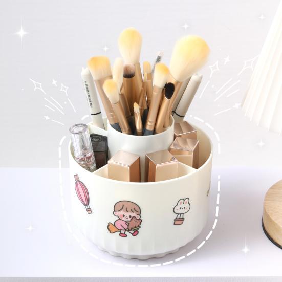 Porte-pinceaux de maquillage Boîte de rangement cosmétique Rotatif à 360 degrés Conception à 5 fentes