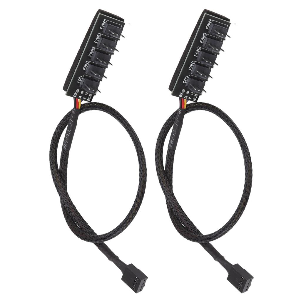 2pcs PWM Fan Hub Splitter 4 Pin Black 1 to 5 Way Self Adhesive Fan Extension Splitter for 3 Pin 4