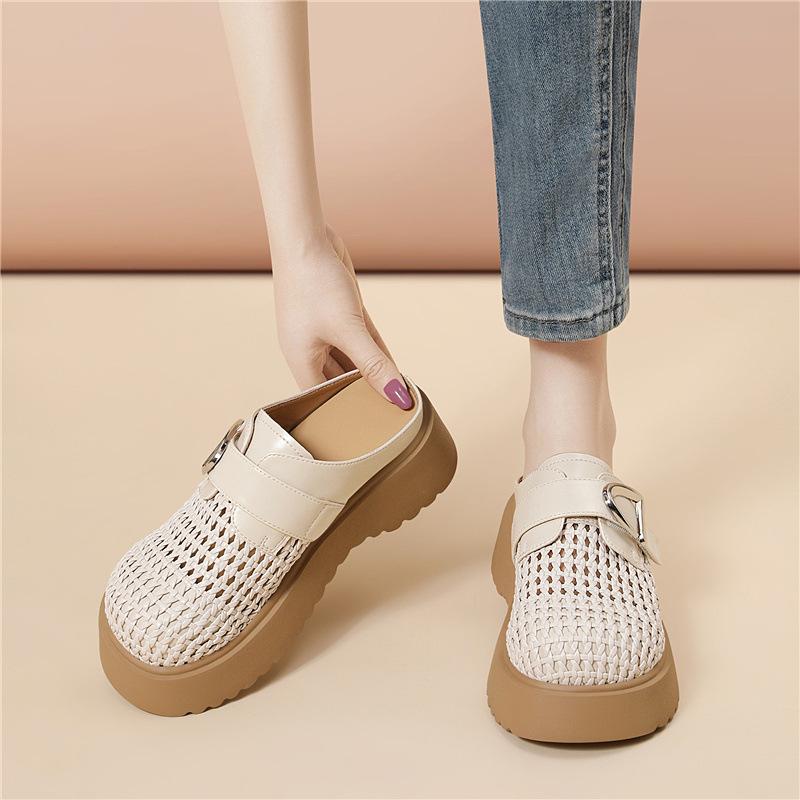 

Thick-soled wedge heels Muller shoes, muffin half-mop, summer heightening fashion single shoes, breathable casual lazy one-pedal sandals 39