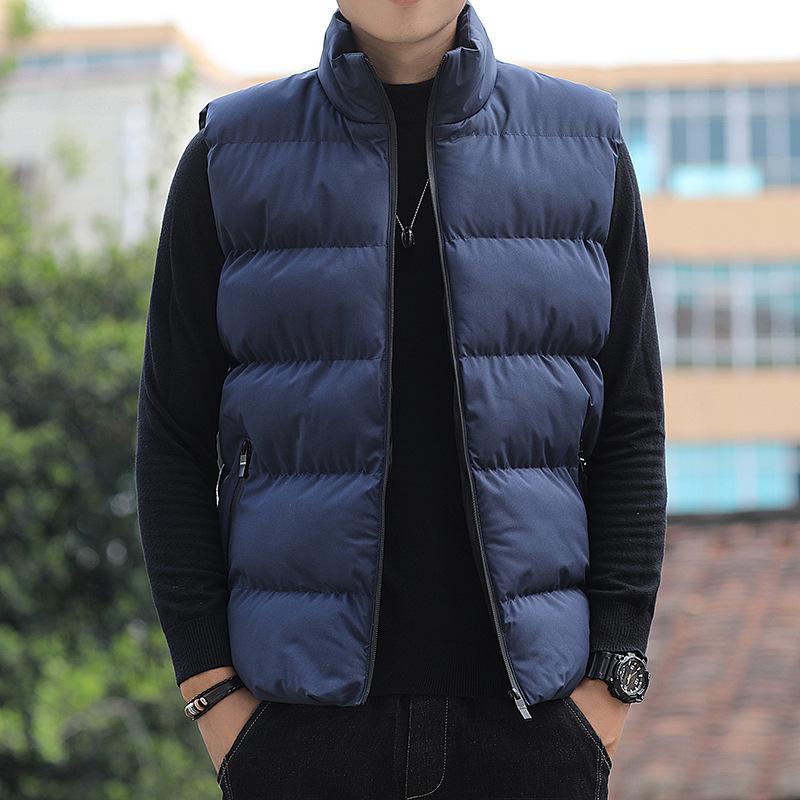 Autumn Winter Padded Vest Men Casual Stand Collar Down Cotton Waistcoat Lightweight Warm Plus Size Sleeveless Cardigan Vest