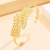 Elegant Hollowed-out Leaf Stainless Steel C-shaped Open Bangle Bracelet for Women