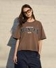 Peullukeu Crop World Mountain Embroidered Logo Pigment Short Sleeve T-Shirt Brown Fst741C