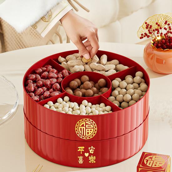 Jednowarstwowa/Dwuarstwowa/Trójwarstwowa Dzielona Taca Serwowania z Pokrywką Miska Serwowania na Chiński Nowy Rok Dekoracyjna Miseczka na Deser Taca na Przekąski na Festiwal Wiosny