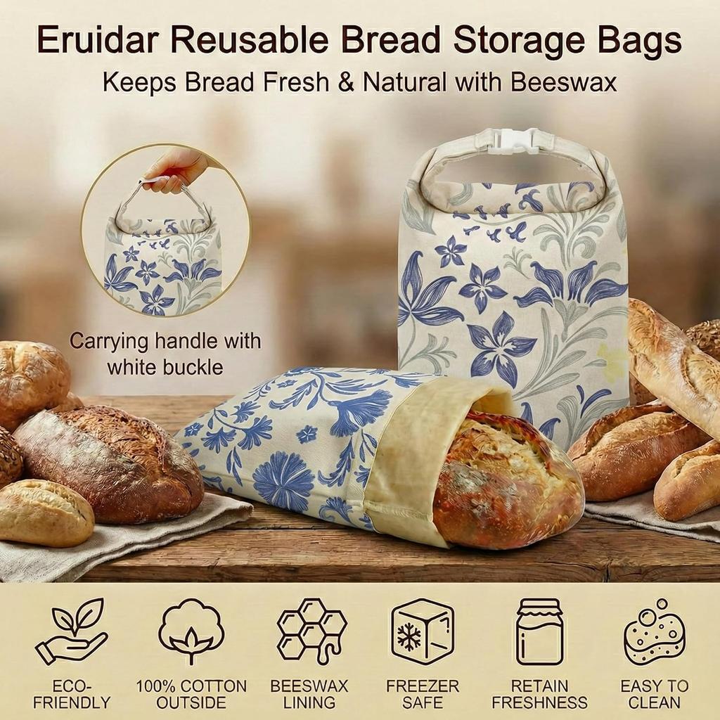 Beeswax Bread Bags for Sourdough & Homemade Bread,XL 13"x17" Large Reusable Cotton & Linen Bread Bag,Keep Loaves Fresh Longer,Natural & Easy To Clean
