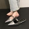 Fashion 2025 New Style Women's Summer Cover Slippers Fashion Metal Decoration Thick Heel Slide Shoes Comfort Style Footwear